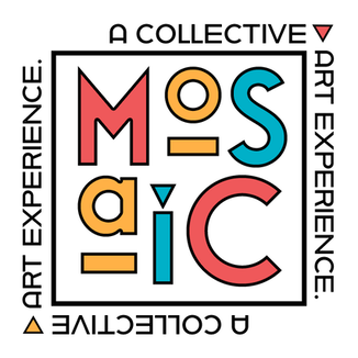 Mosaic logo with each letter a different color